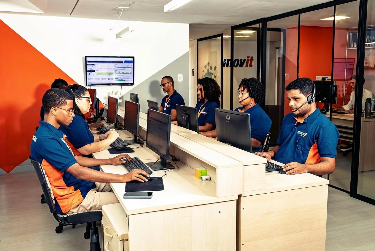 Equipe de suporte da inoviT atendendo clientes corporativos